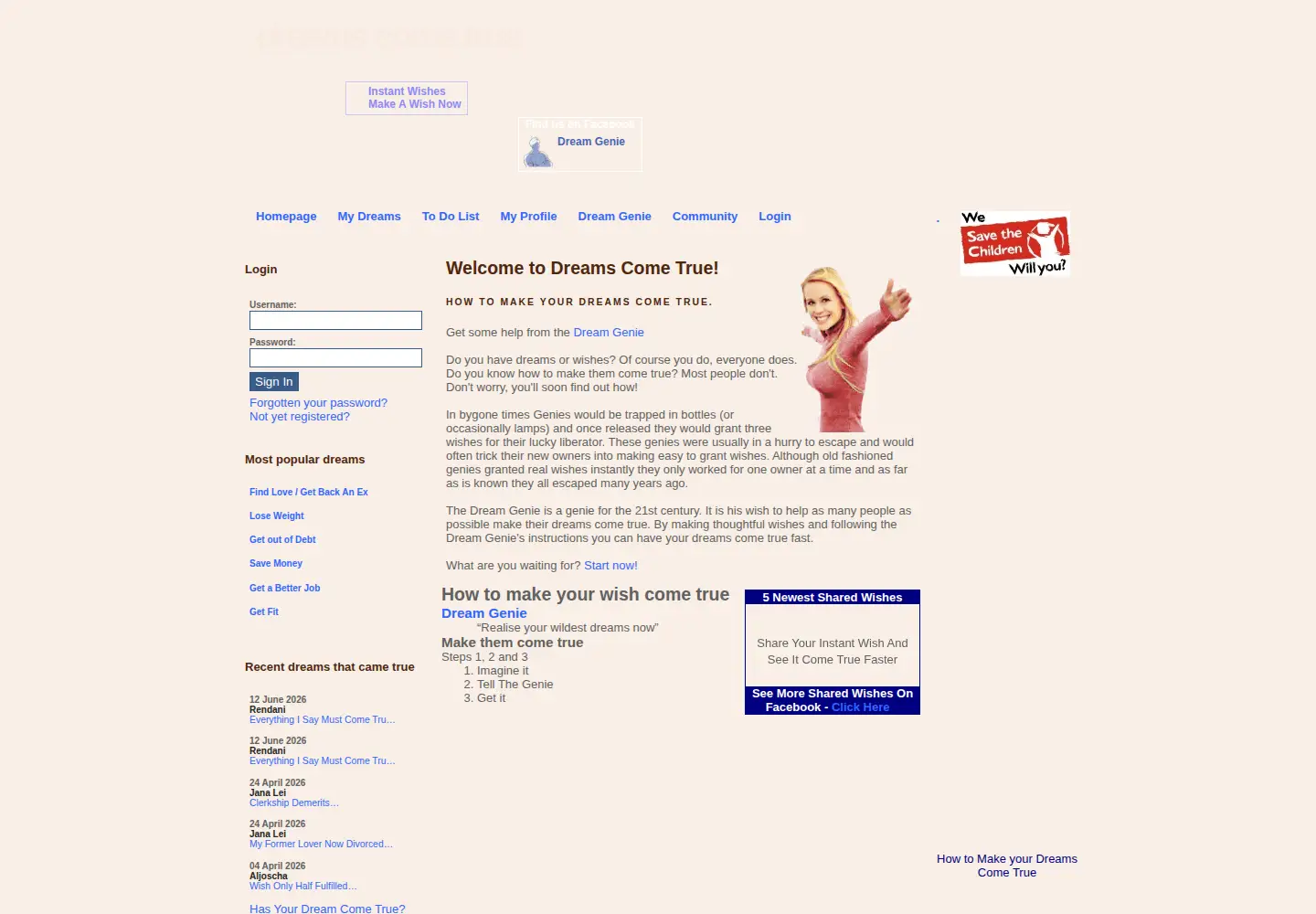 Captured homepage of dreamscometrue.me.uk in the current scan