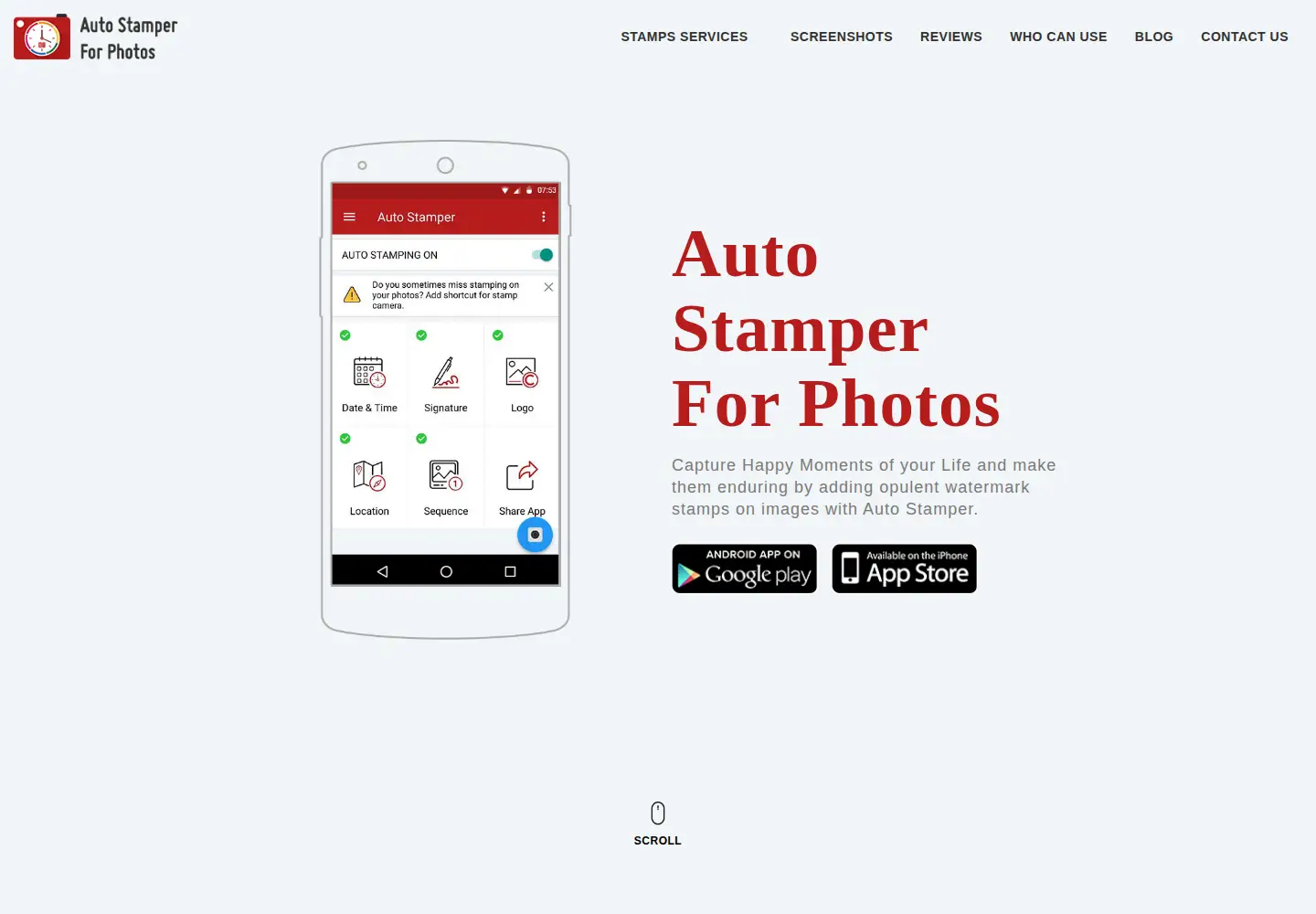 Captured homepage of autostamper.us in the current scan