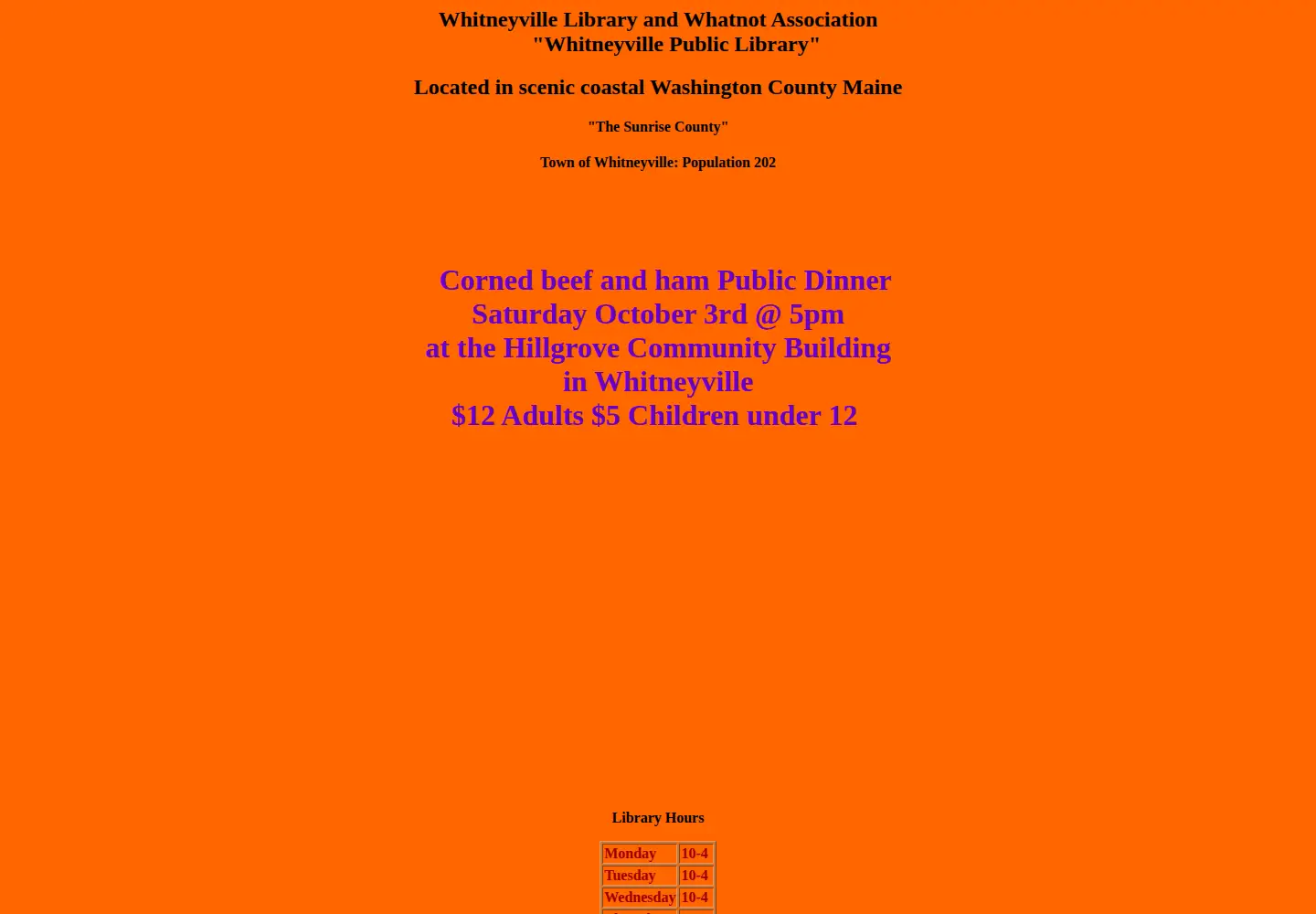 Captured homepage of whitneyville.lib.me.us in the current scan