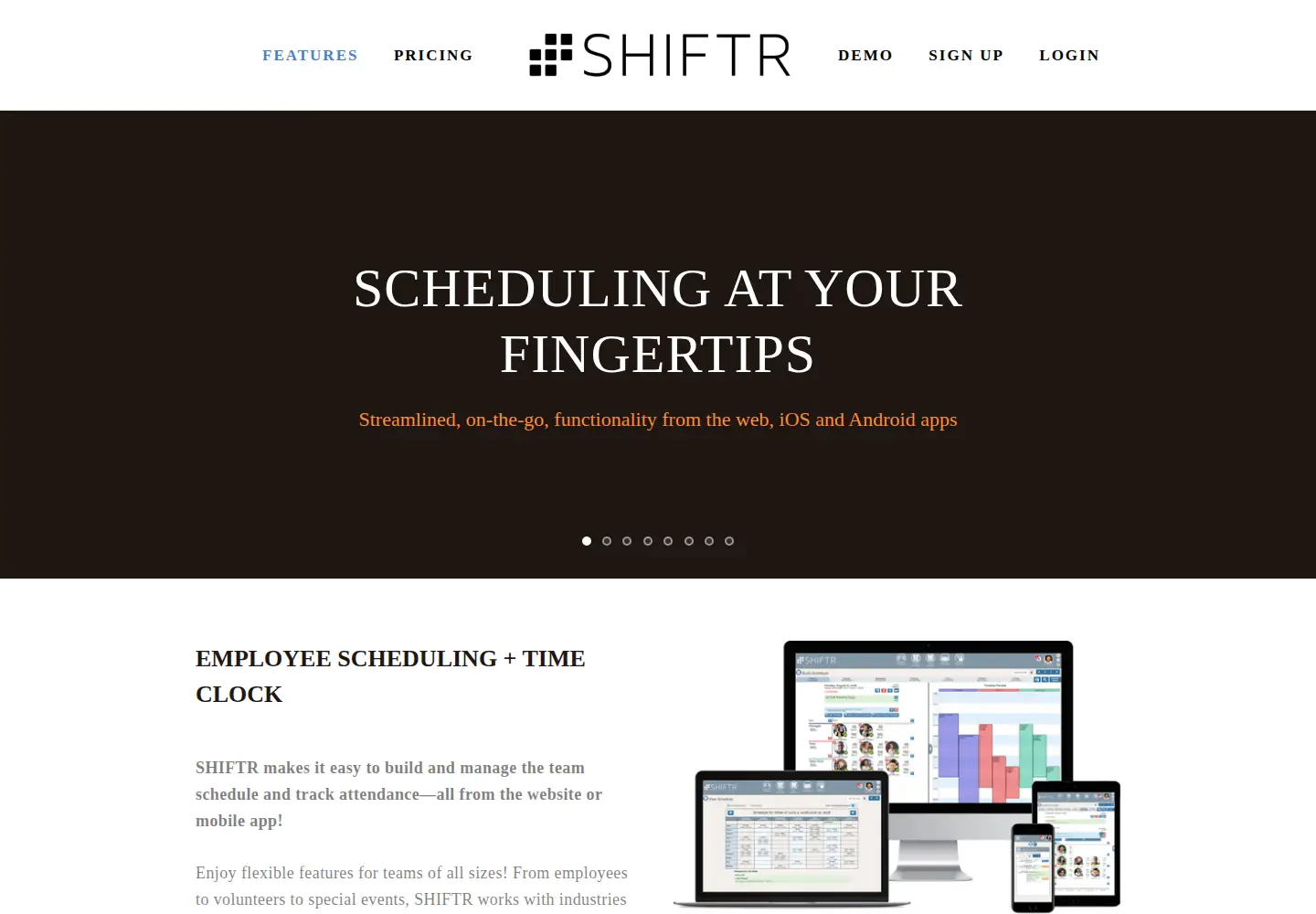 Captured homepage of shiftr.works in the current scan