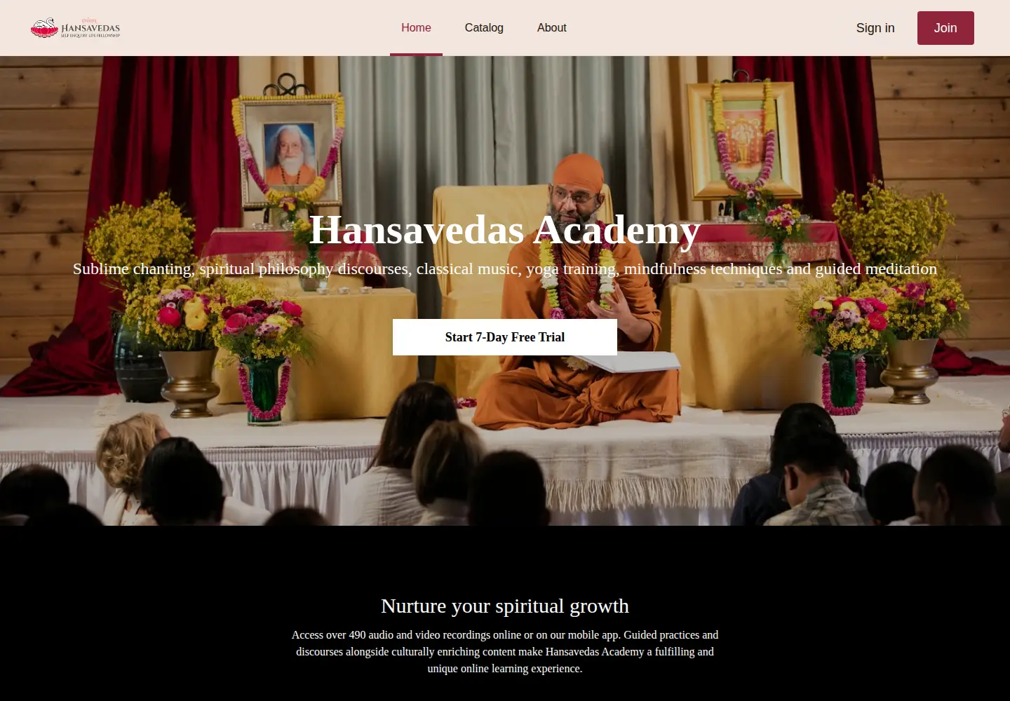 Screenshot of hansavedas.academy