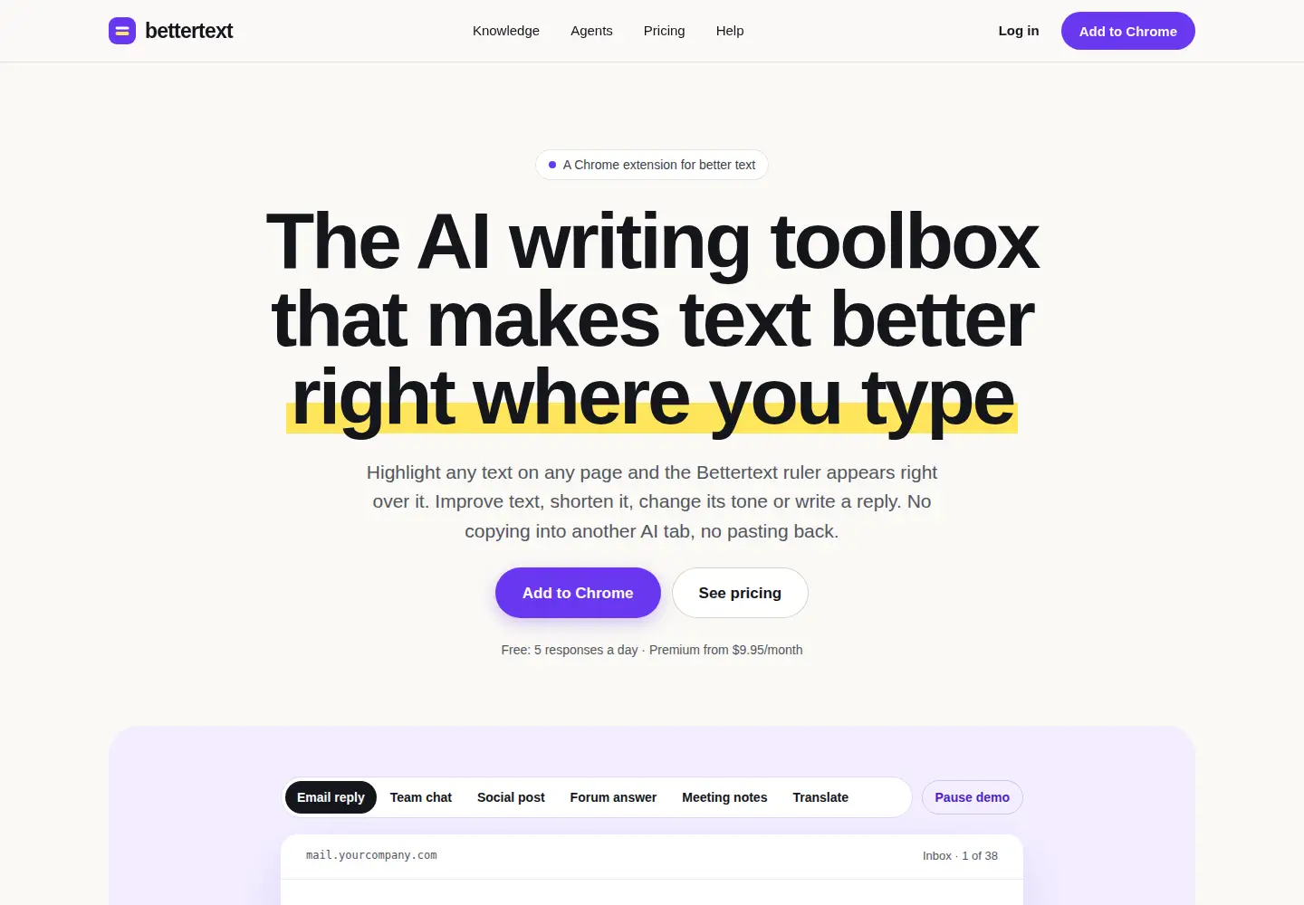 Screenshot of bettertext.ai