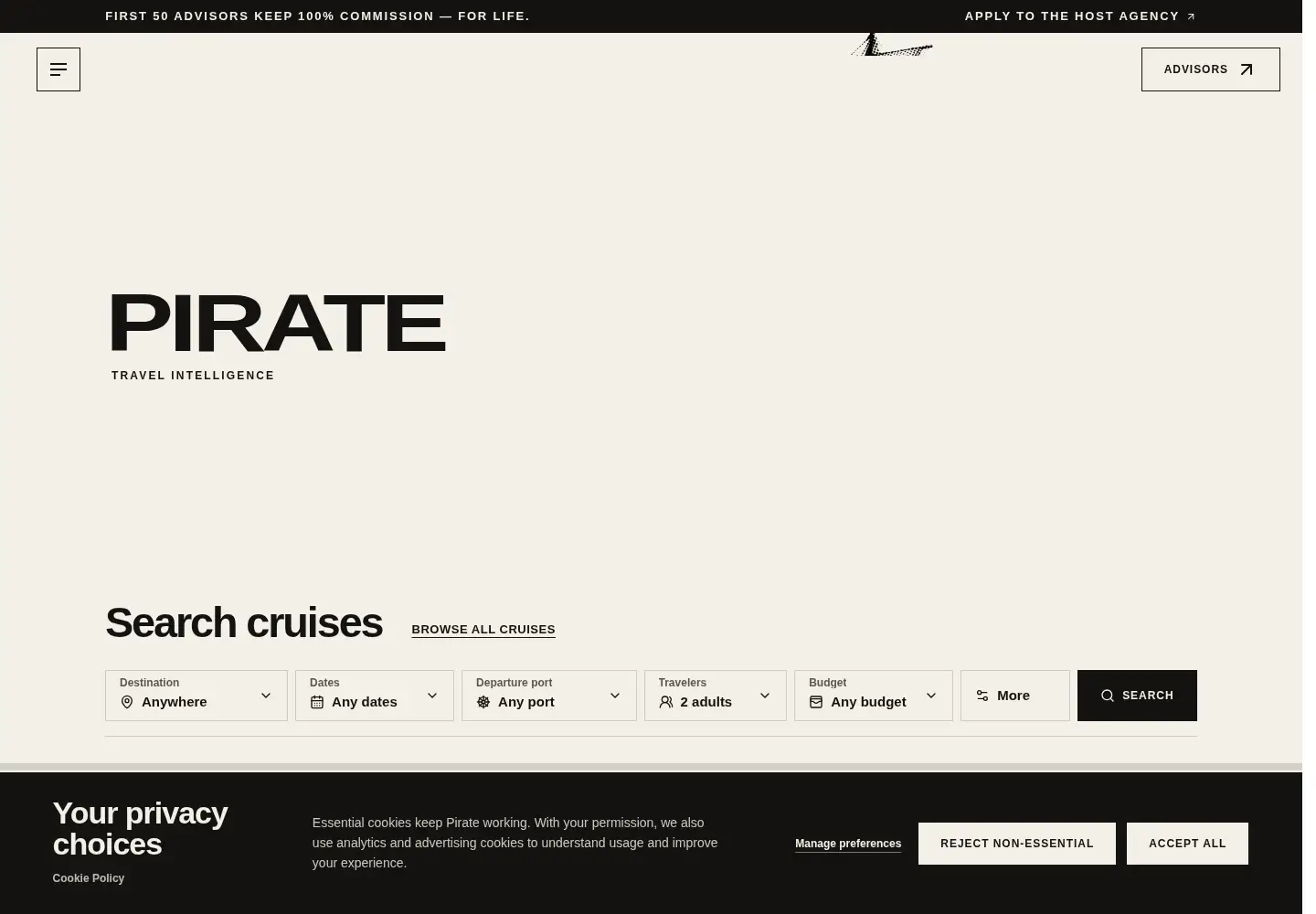 Captured homepage of cruisepirate.ai in the current scan