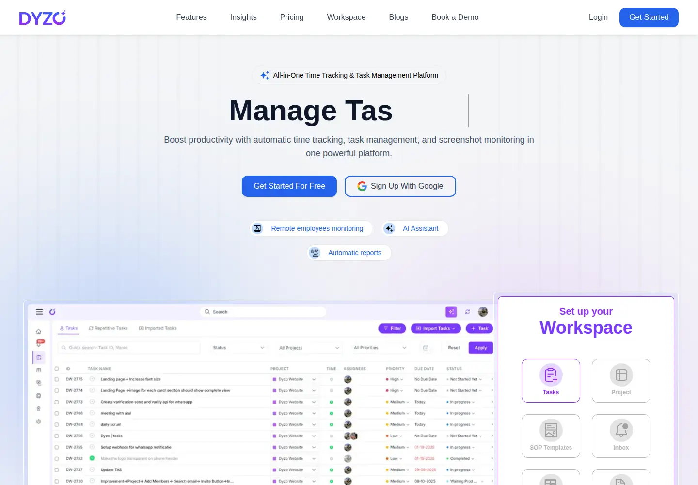 Screenshot of dyzo.ai