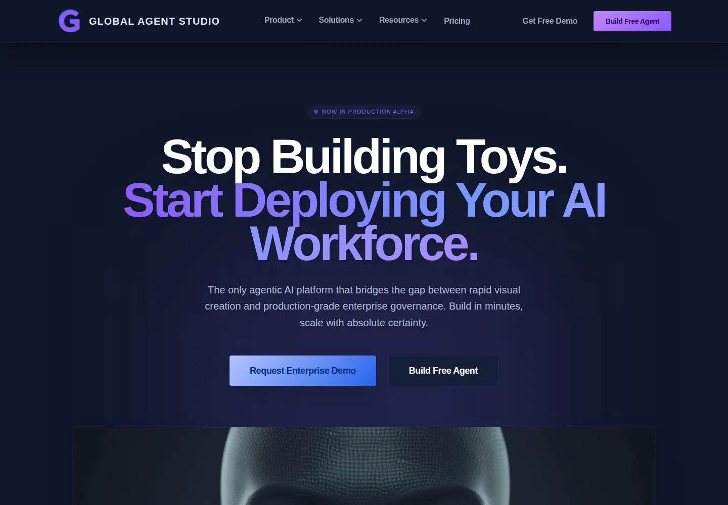 Captured homepage of globalagentstudio.ai in the current scan