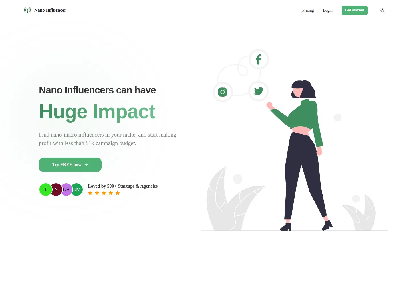 Captured homepage of nanoinfluencer.ai in the current scan