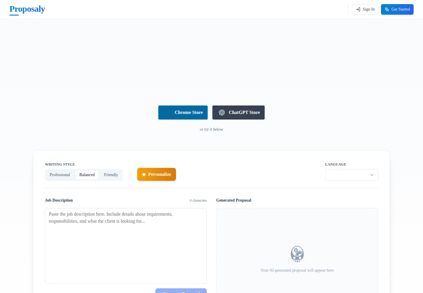 Screenshot of proposaly.ai