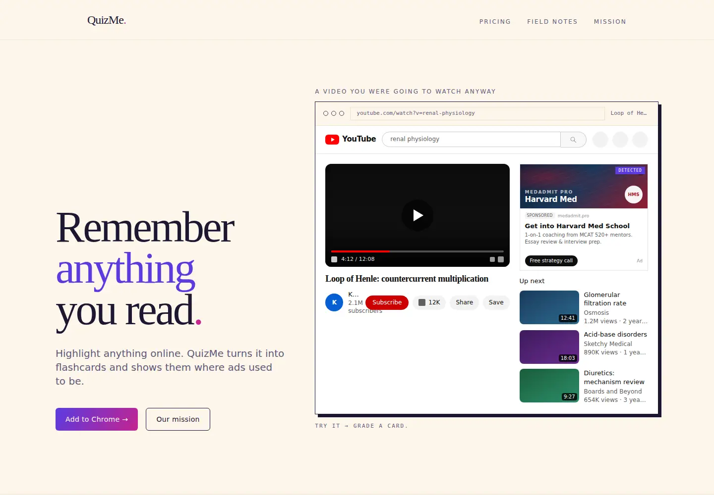 Screenshot of quizme.ai