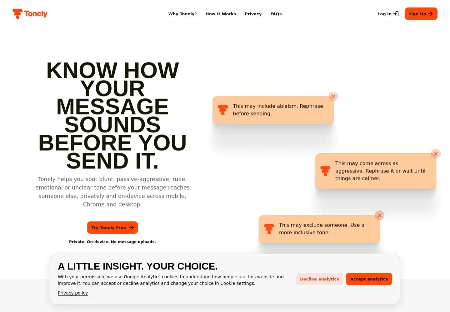 Captured homepage of usetonely.ai in the current scan
