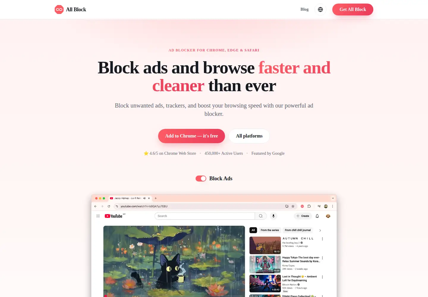 Captured homepage of allblock.app in the current scan