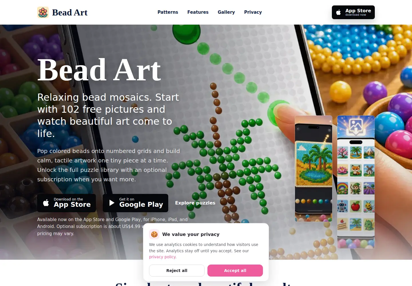 Captured homepage of beadart.app in the current scan