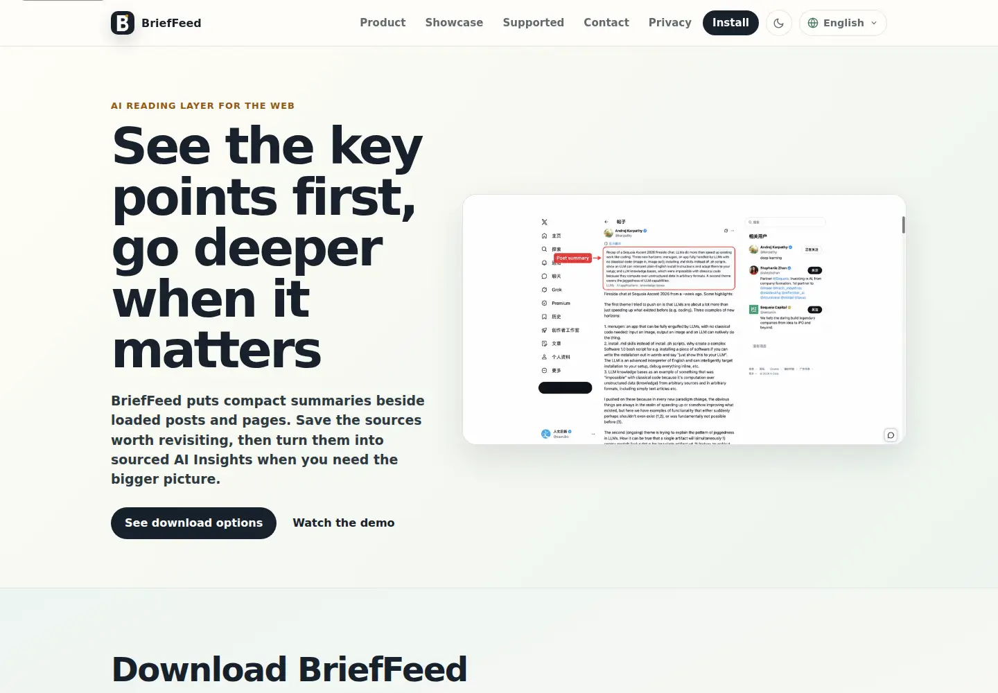 Captured homepage of brieffeed.app in the current scan