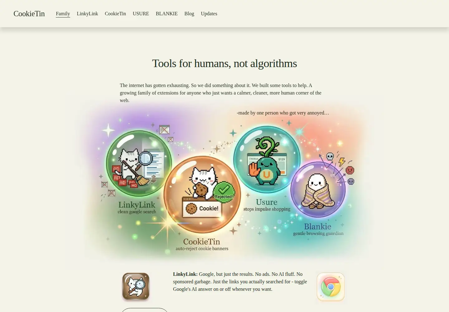 Captured homepage of cookietin.app in the current scan
