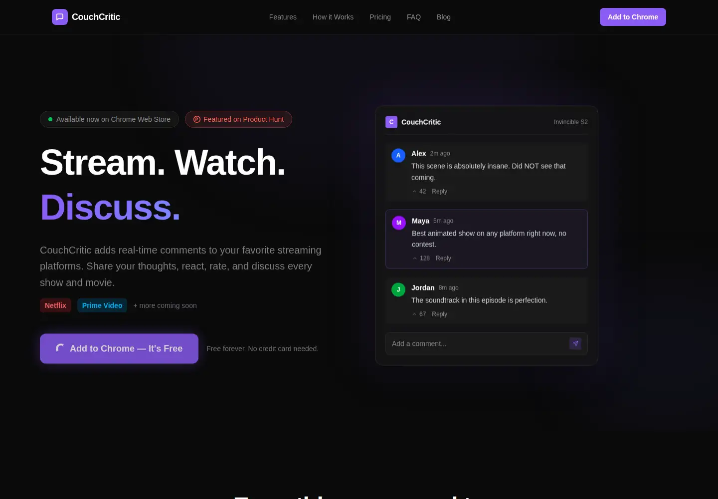 Captured homepage of couchcritic.app in the current scan
