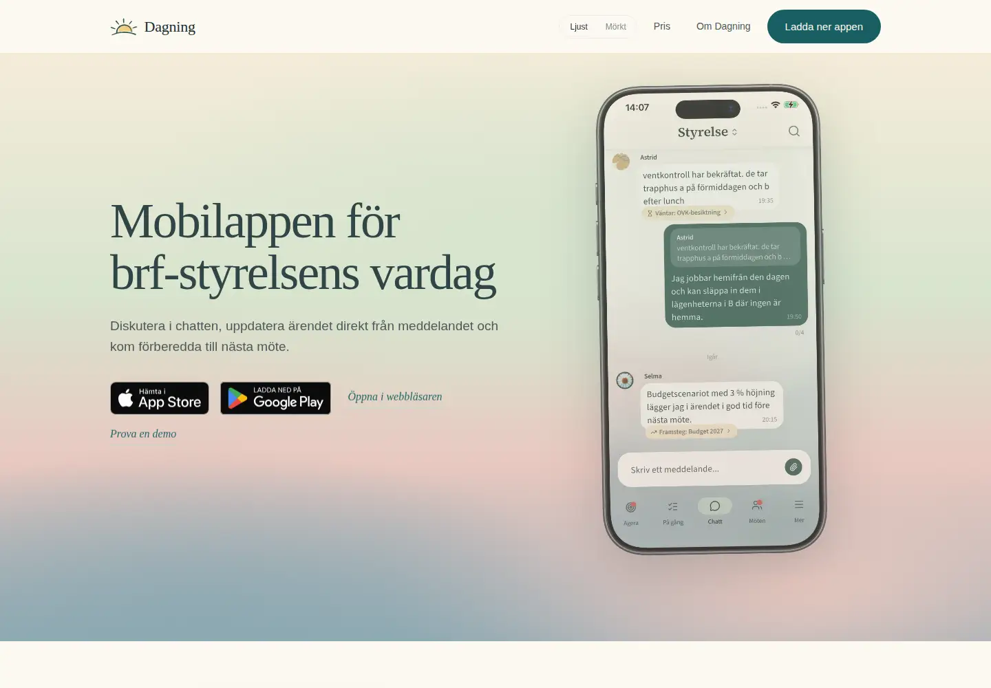 Captured homepage of dagning.app in the current scan
