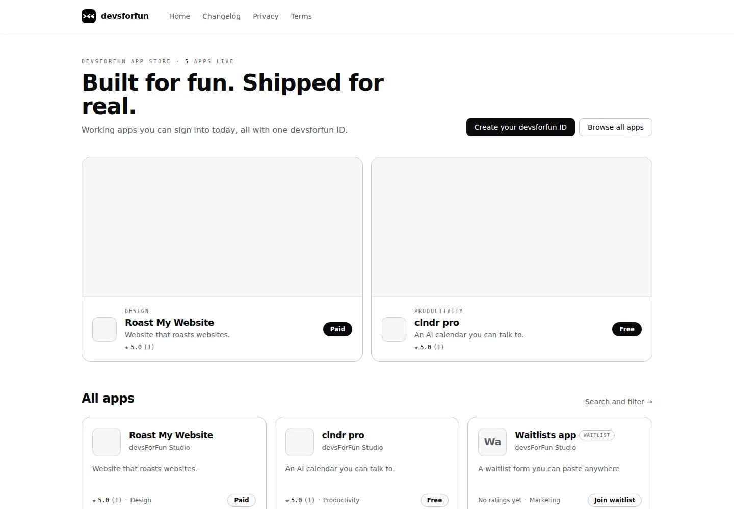 Screenshot of devsforfun.app
