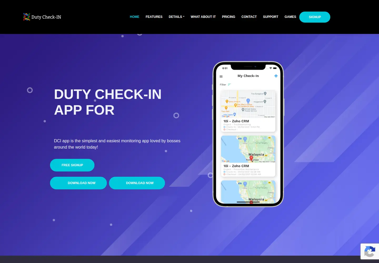 Captured homepage of dutycheckin.app in the current scan