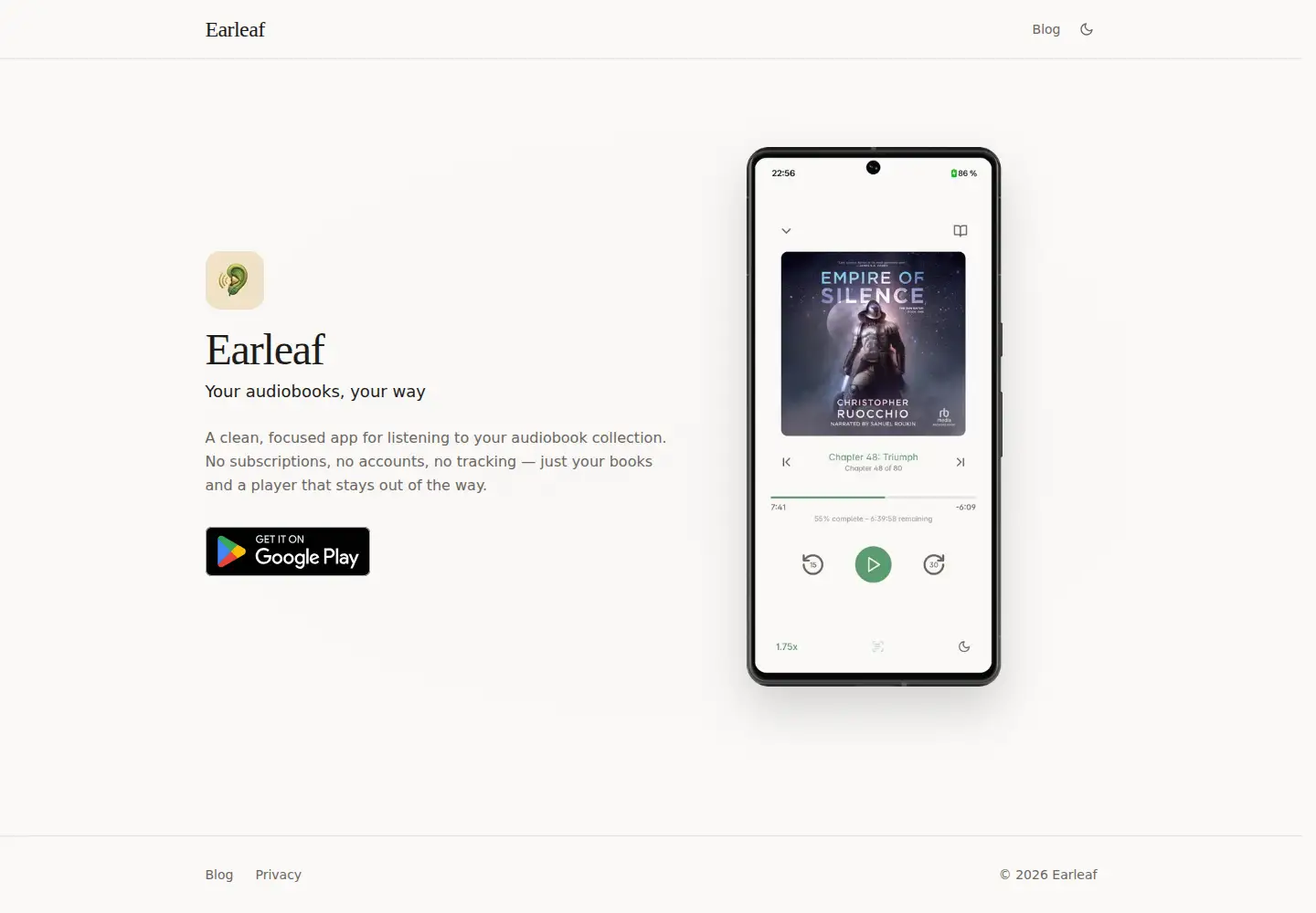 Screenshot of earleaf.app
