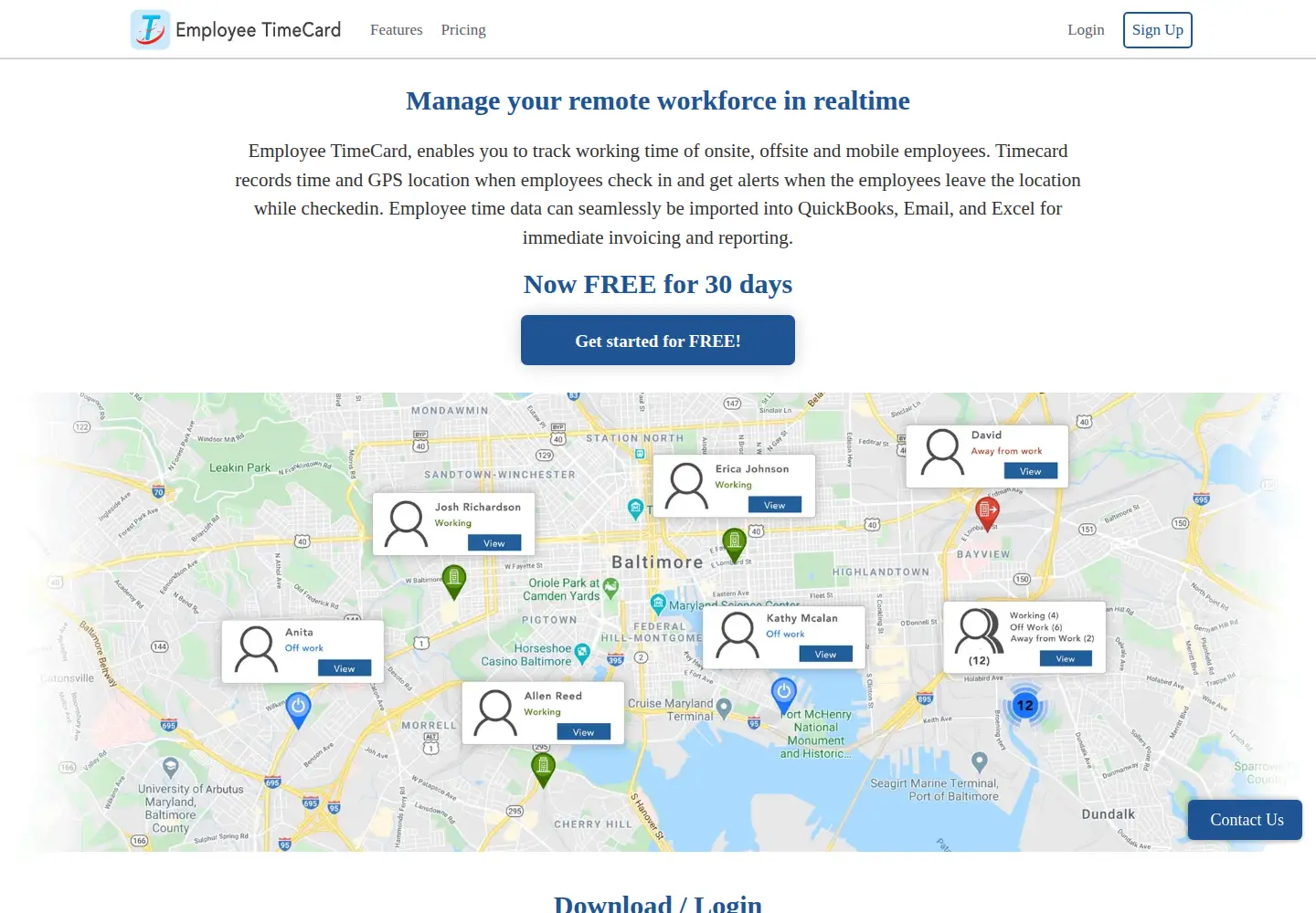Captured homepage of employeetimecard.app in the current scan