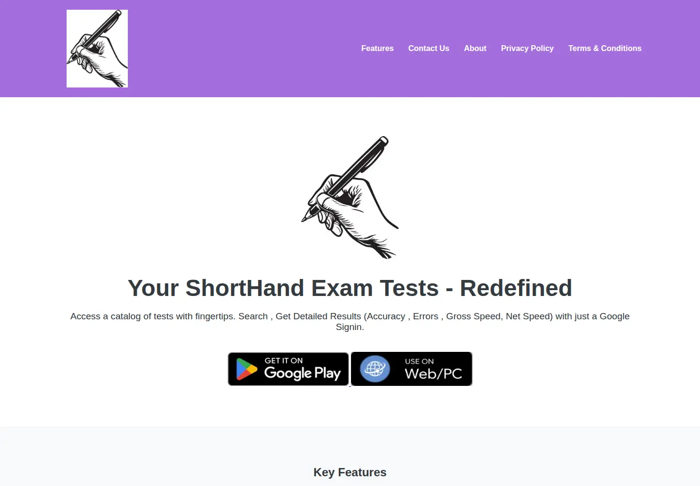 Captured homepage of englishstenoshorthand.app in the current scan