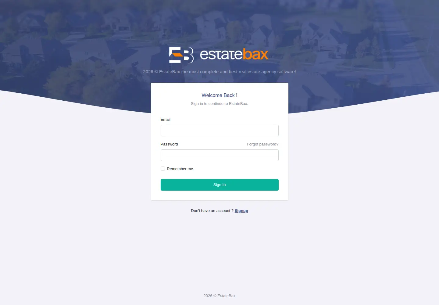 Captured homepage of estatebax.app in the current scan