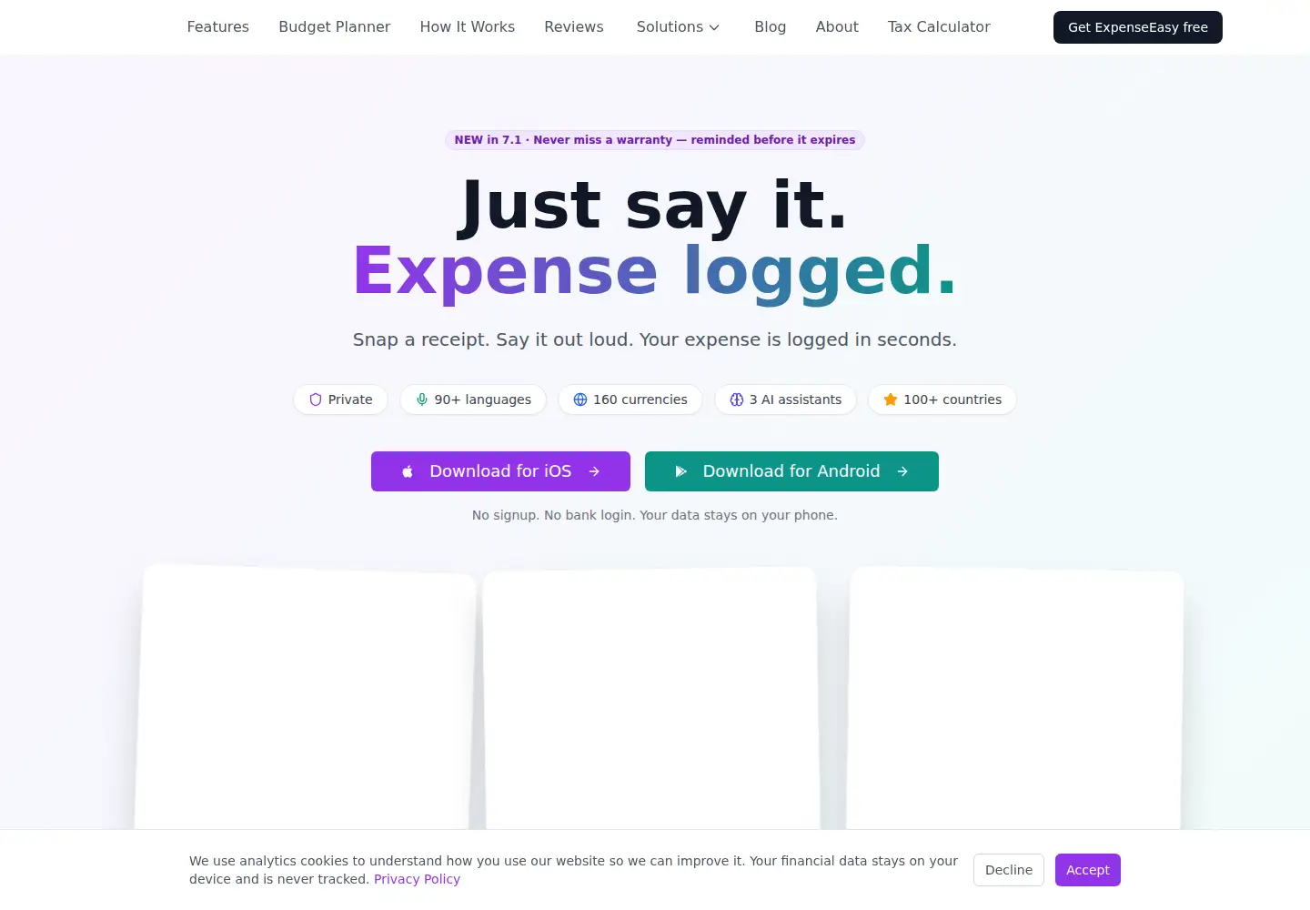 Captured homepage of expenseeasy.app in the current scan