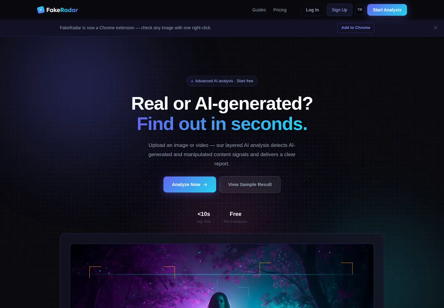 Captured homepage of fakeradar.app in the current scan