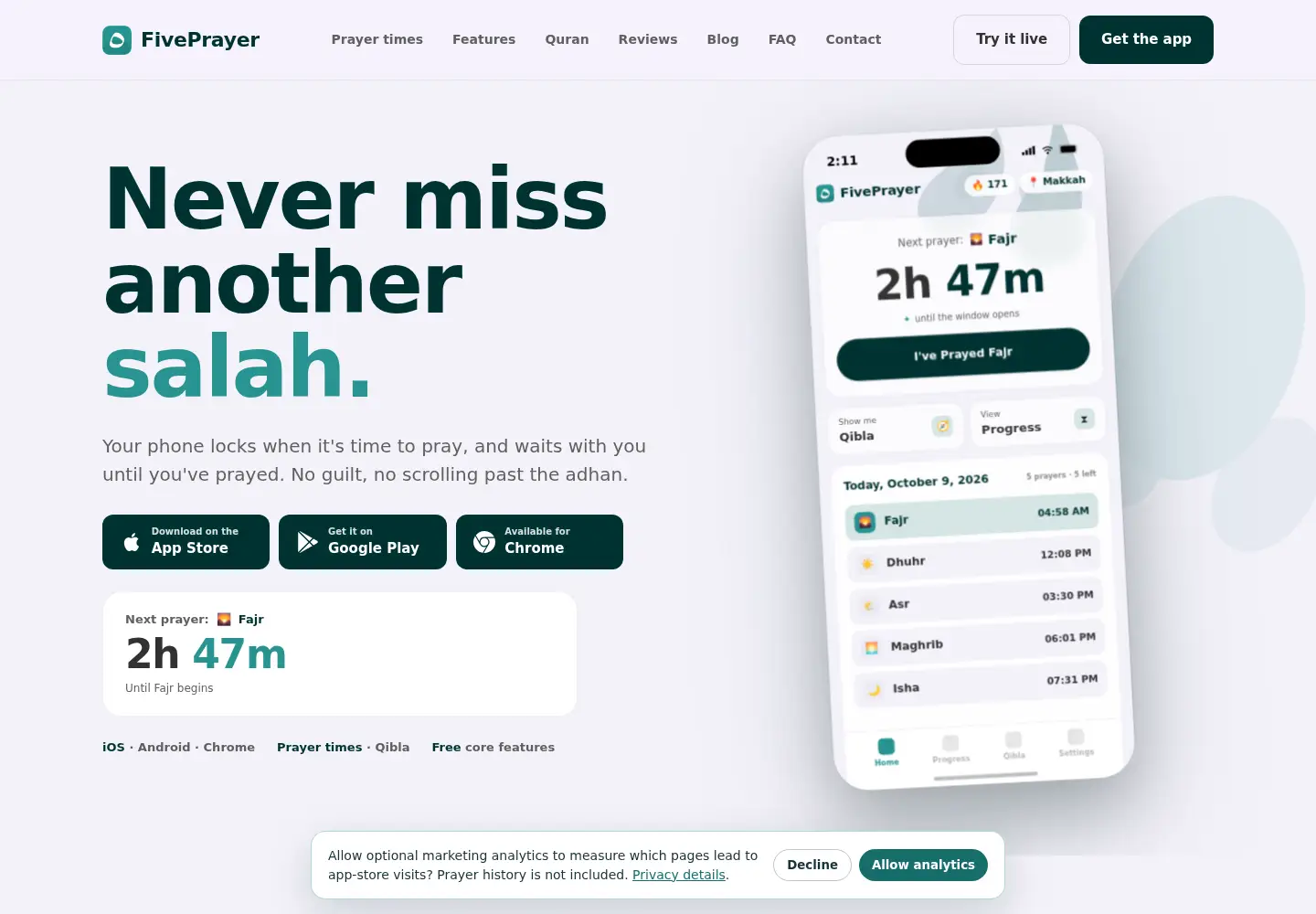 Screenshot of fiveprayer.app