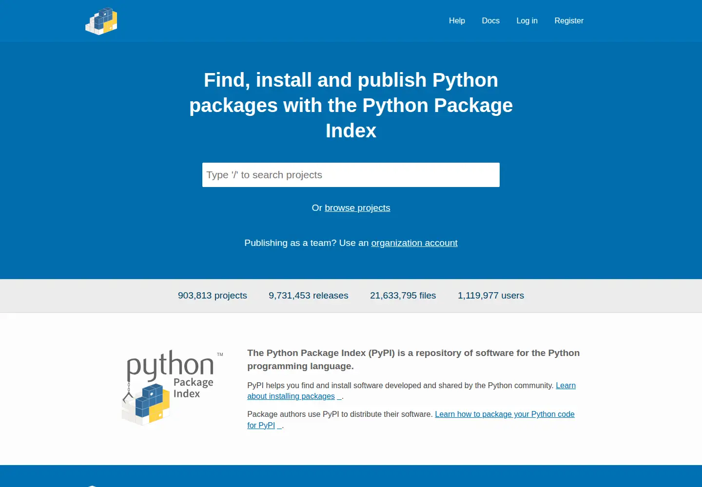 Screenshot of pypi.org