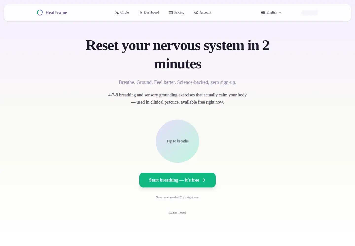 Captured homepage of healframe.app in the current scan