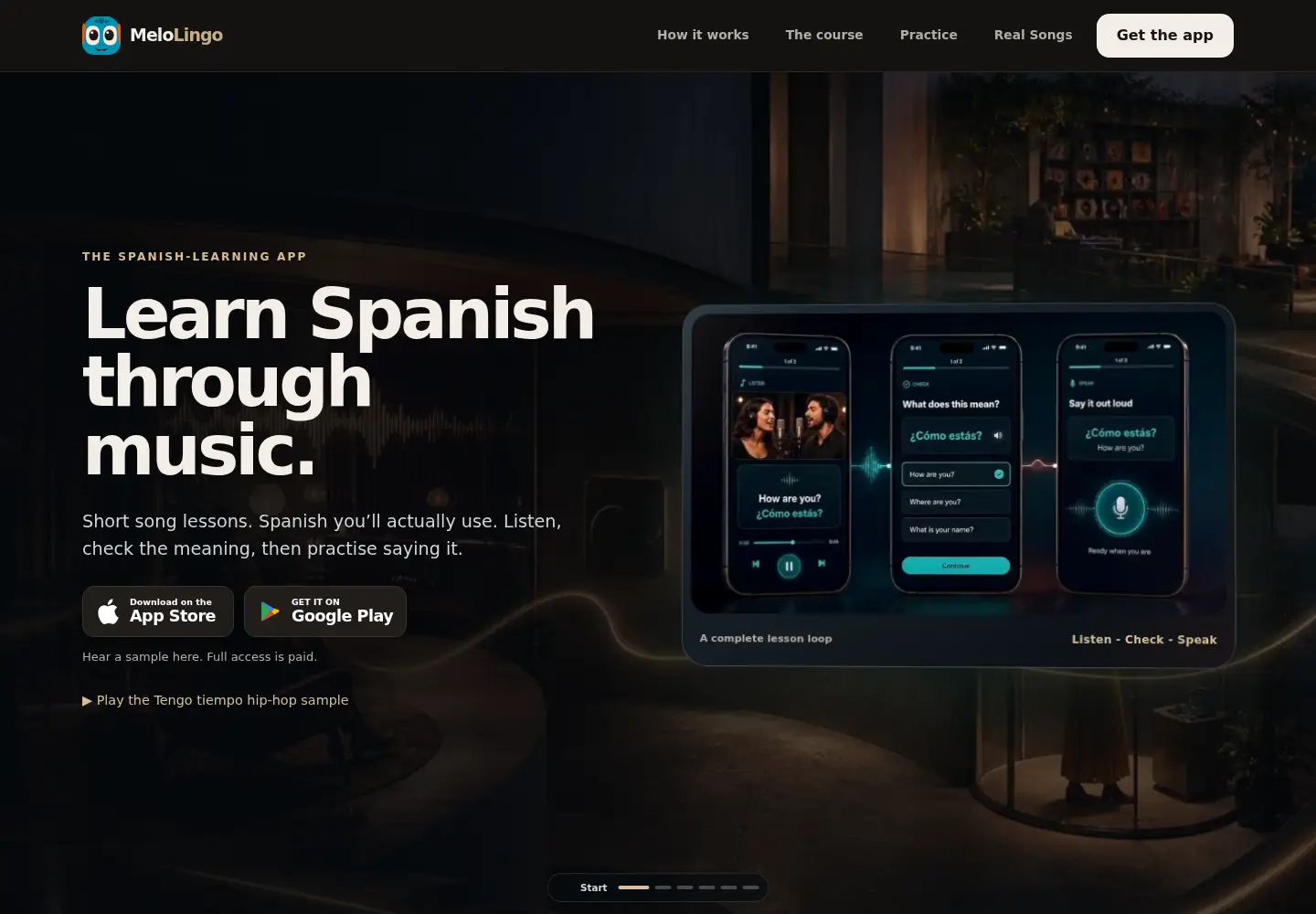 Captured homepage of learnspanishwithmusic.app in the current scan