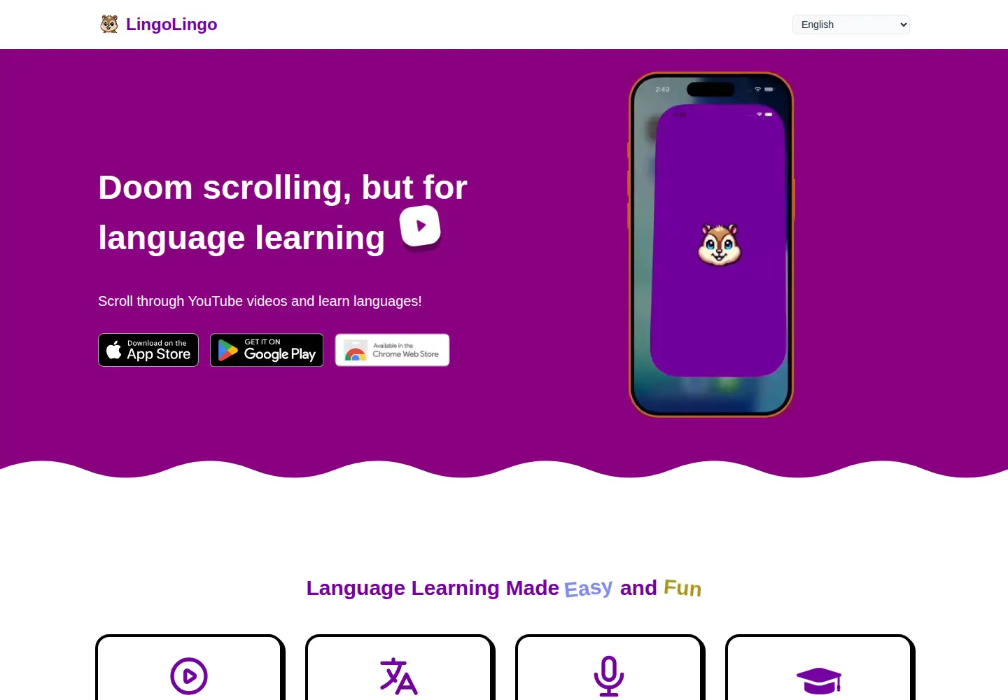 Captured homepage of lingolingo.app in the current scan