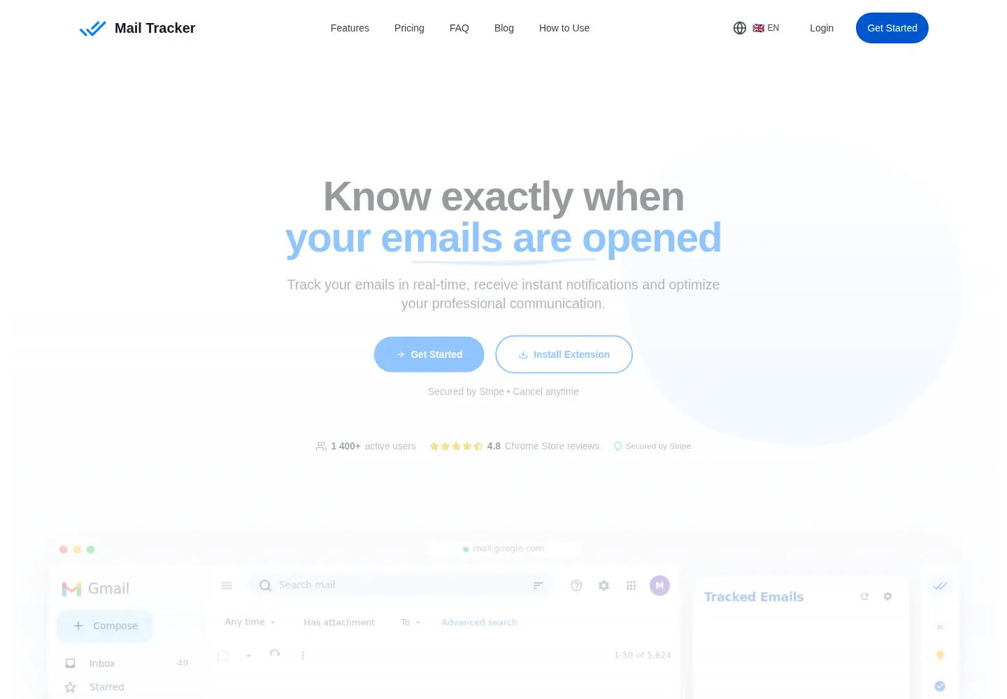 Captured homepage of mail-tracker.app in the current scan