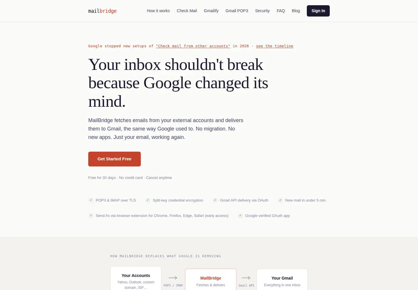 Captured homepage of mailbridge.app in the current scan