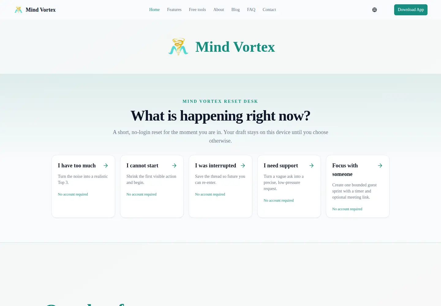Screenshot of mindvortex.app