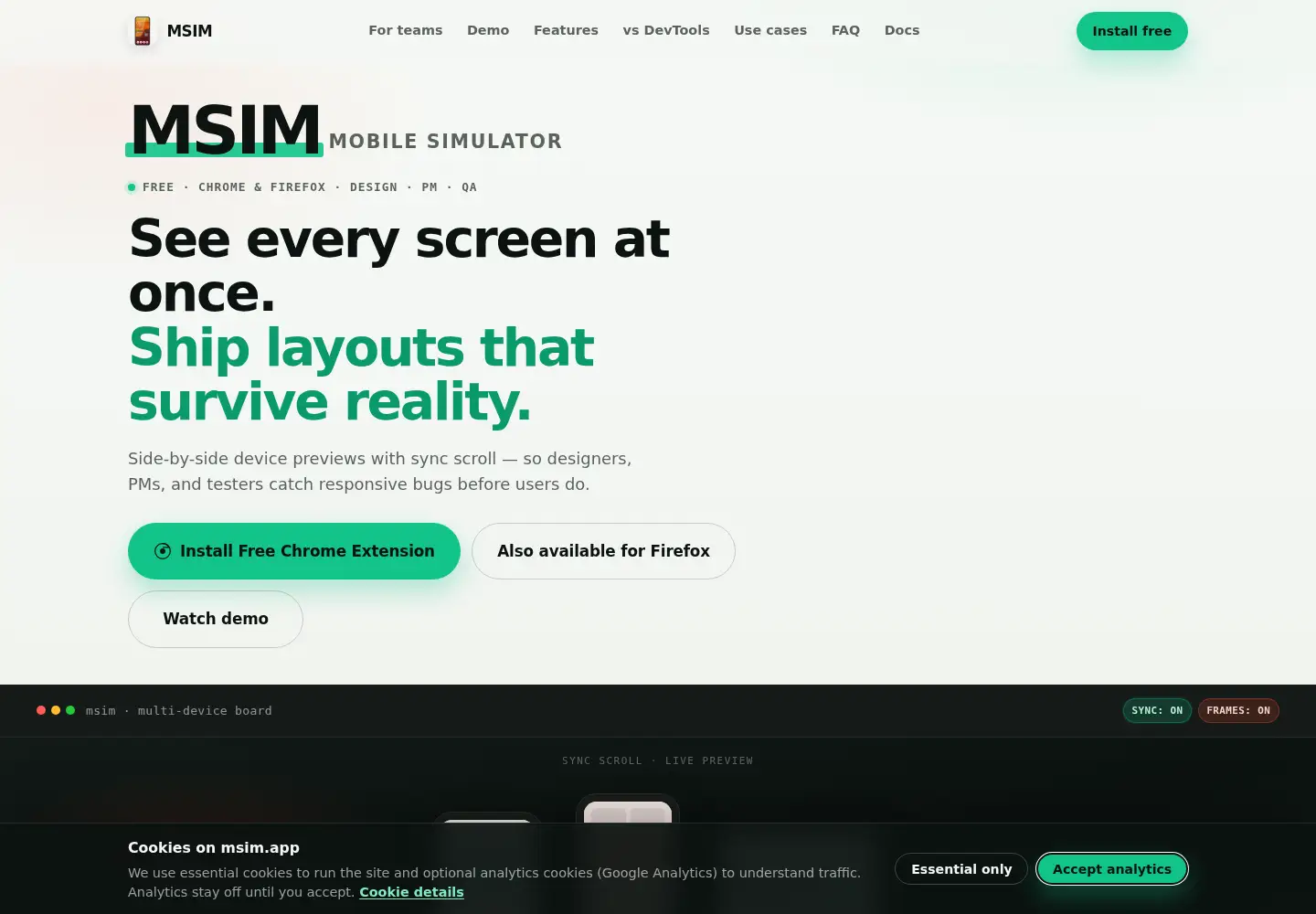Captured homepage of msim.app in the current scan