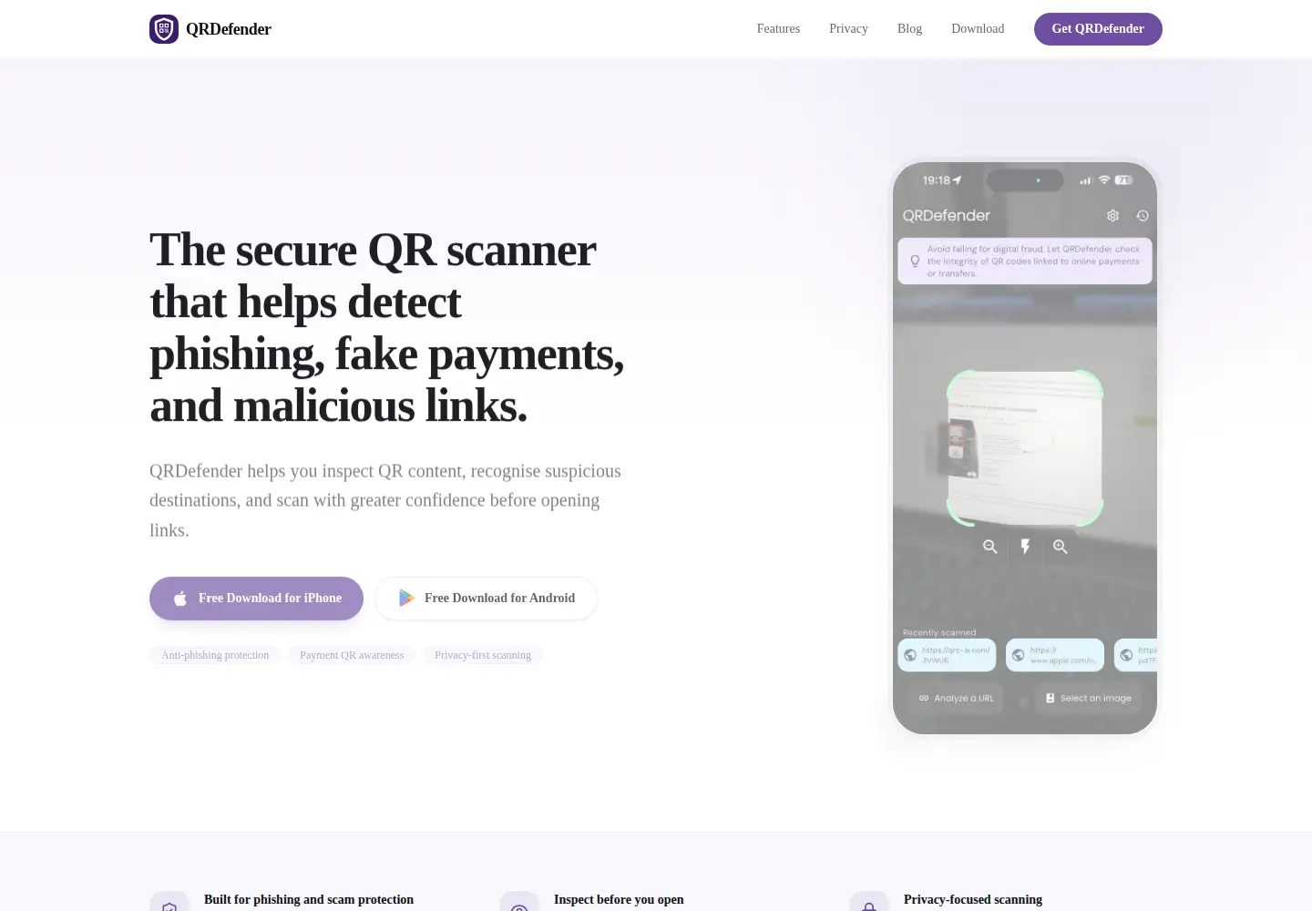 Screenshot of qrdefender.app