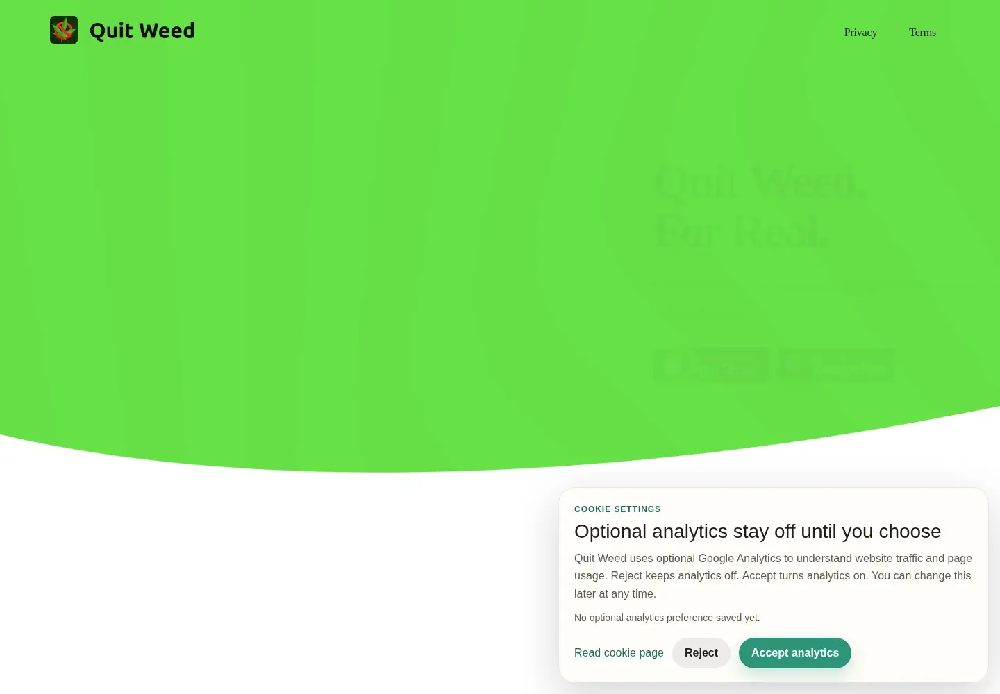 Captured homepage of quitweed.app in the current scan