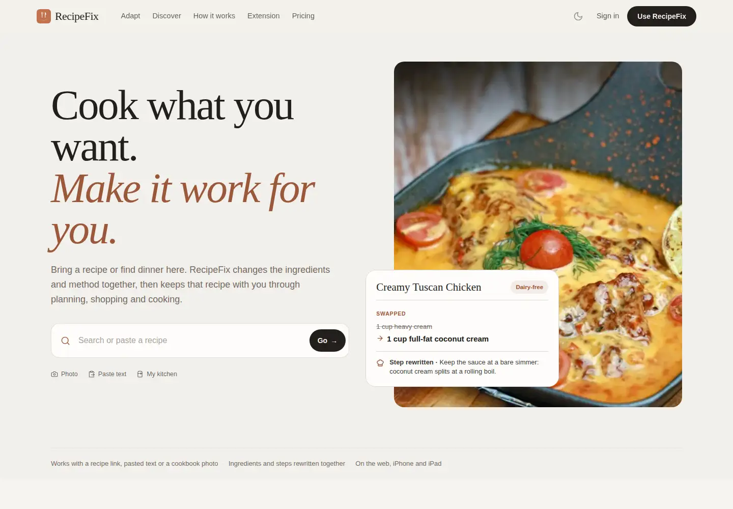 Captured homepage of recipefix.app in the current scan