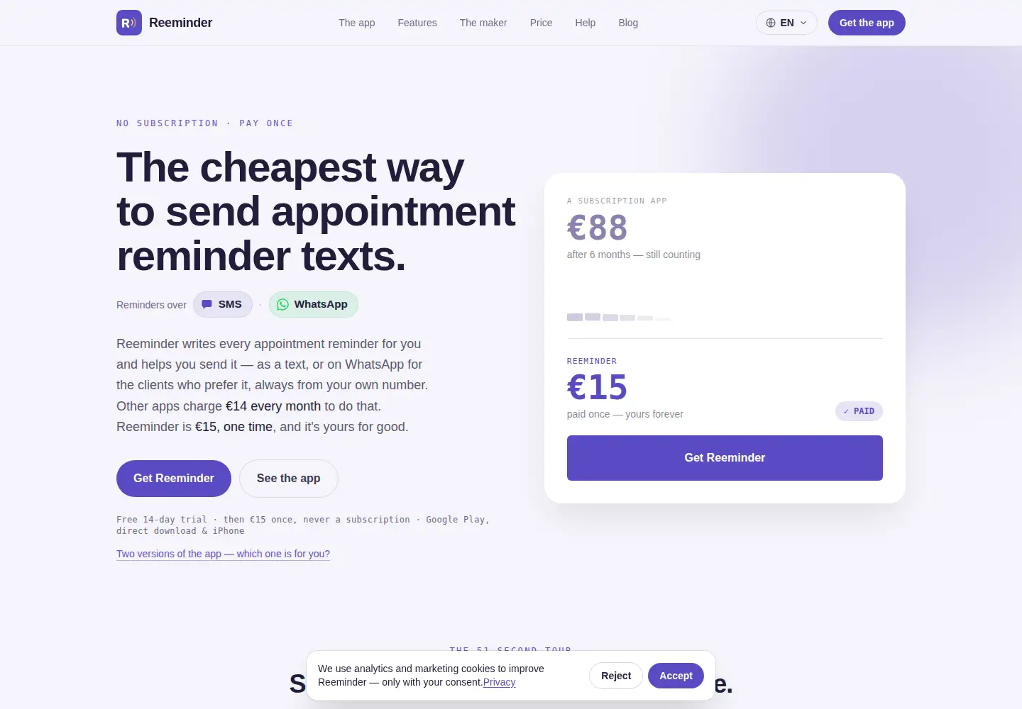 Screenshot of reeminder.app