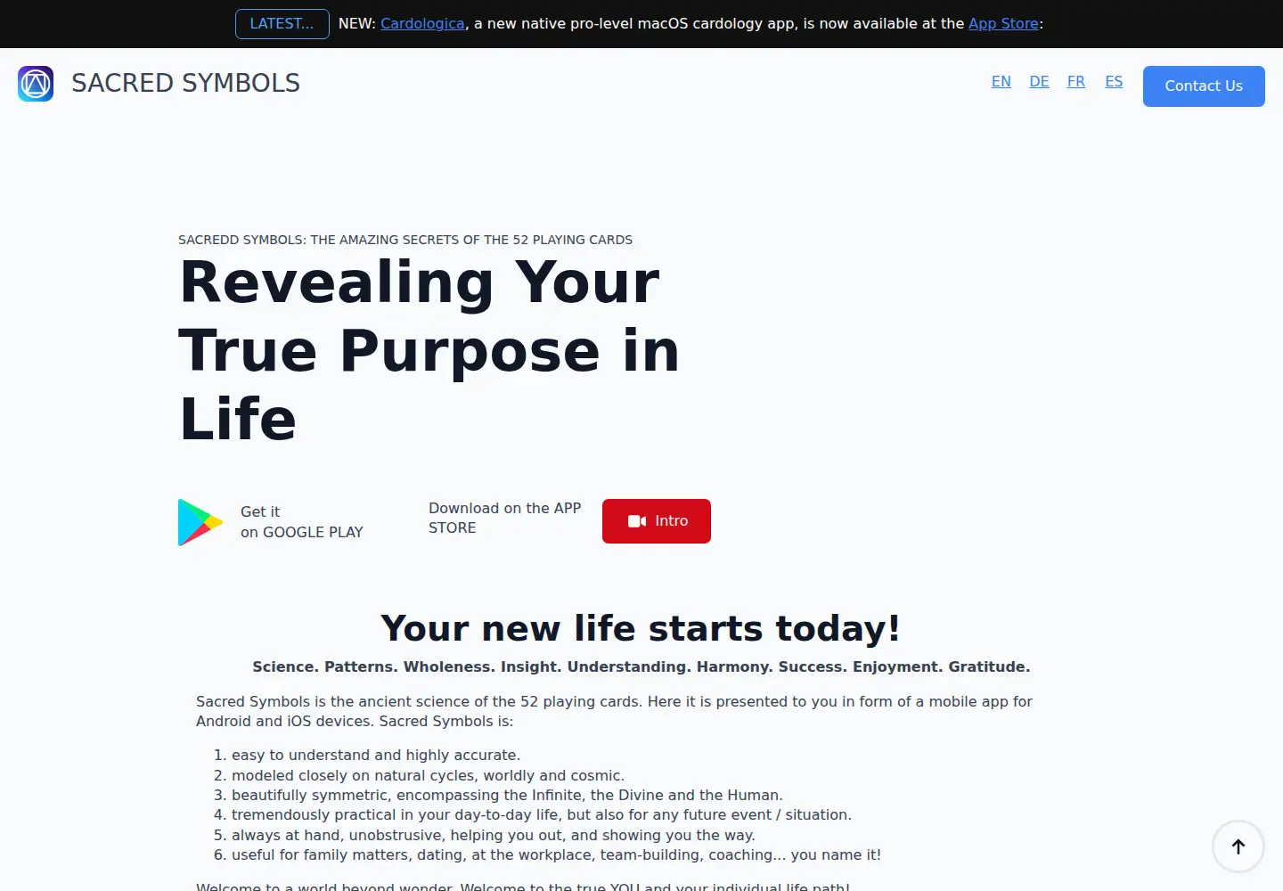 Captured homepage of sacredsymbols.app in the current scan