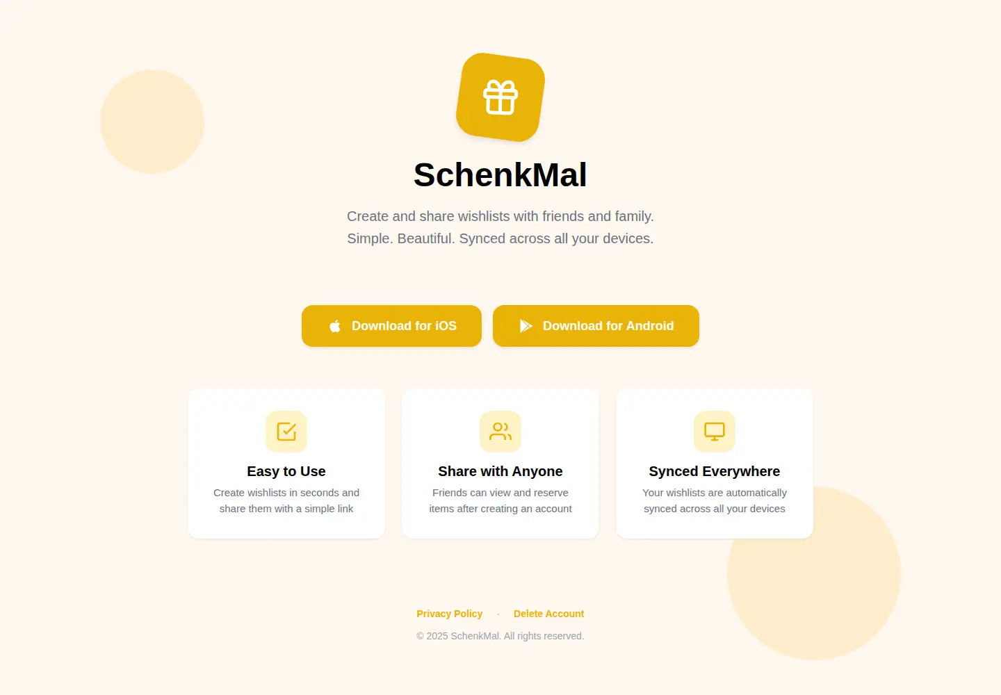 Captured homepage of schenkmal.app in the current scan
