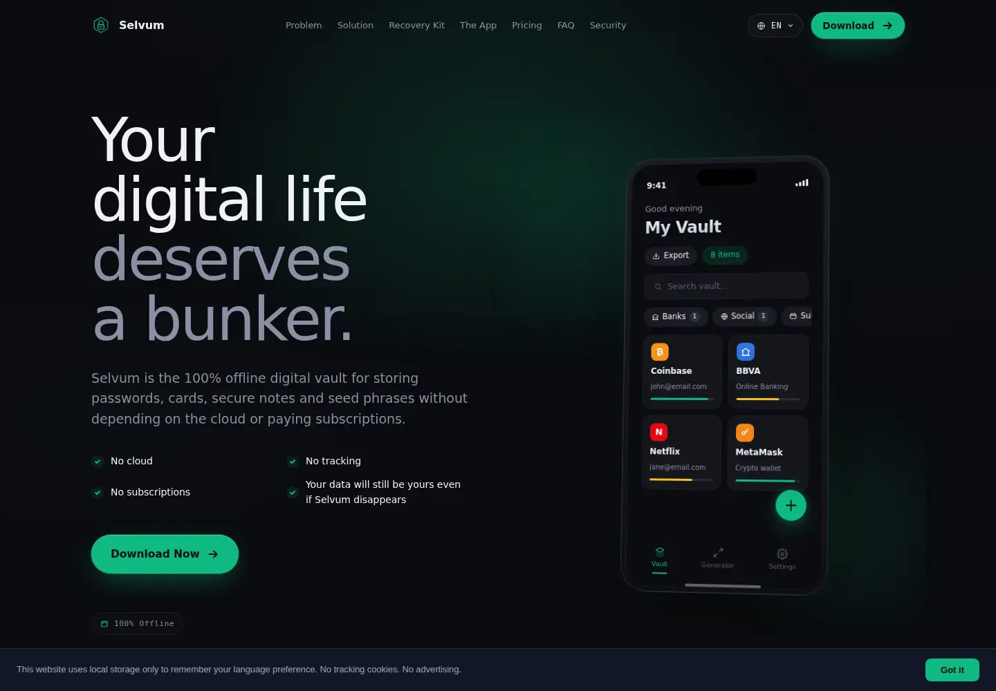 Captured homepage of selvum.app in the current scan