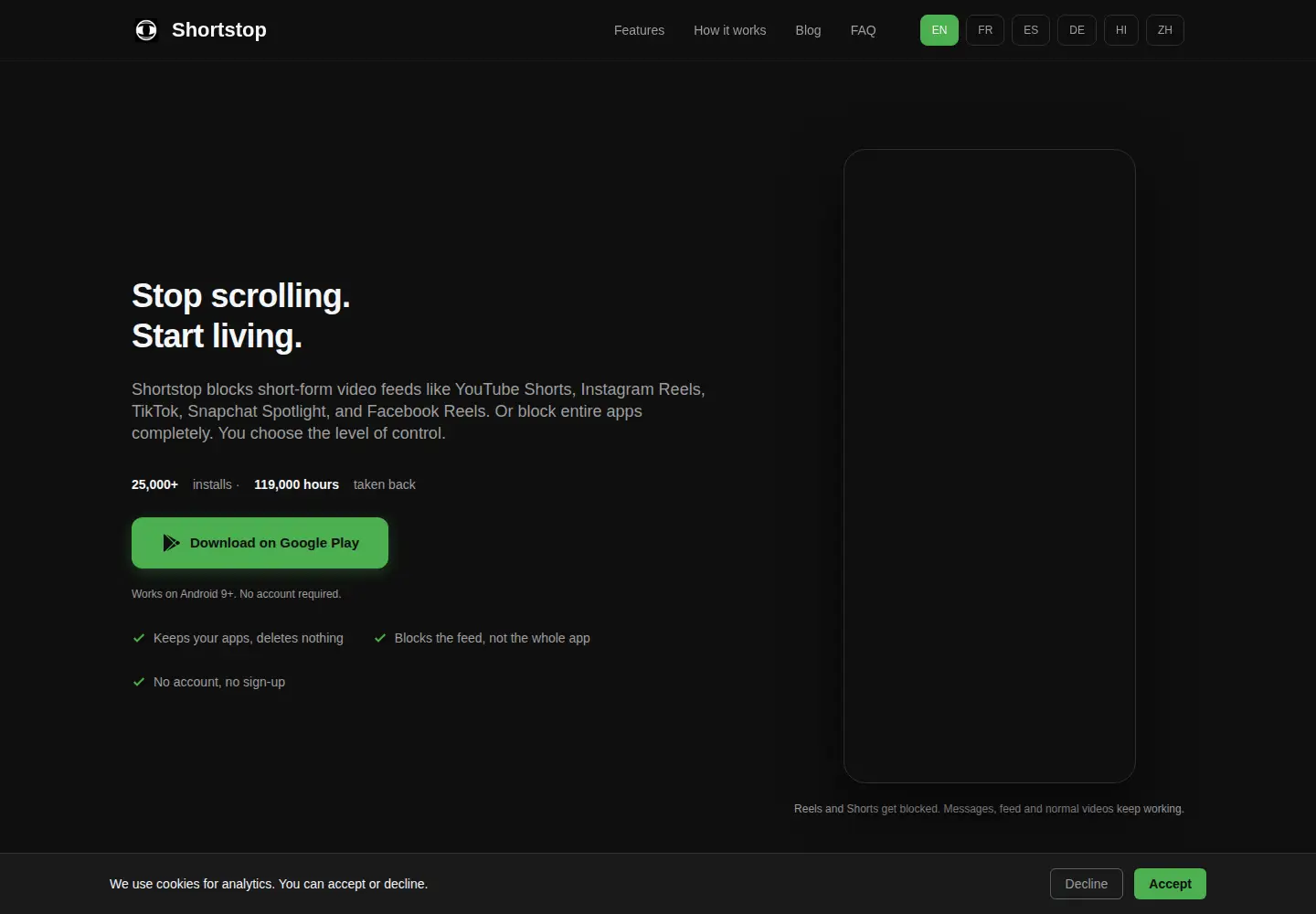 Screenshot of shortstop.app