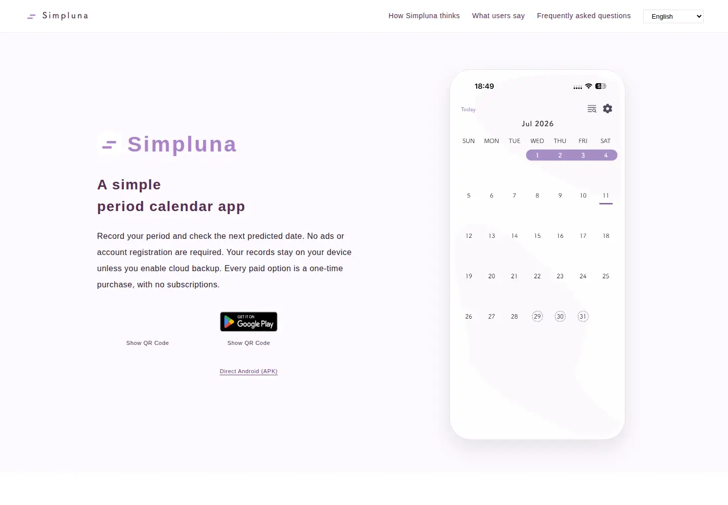 Screenshot of simpluna.app