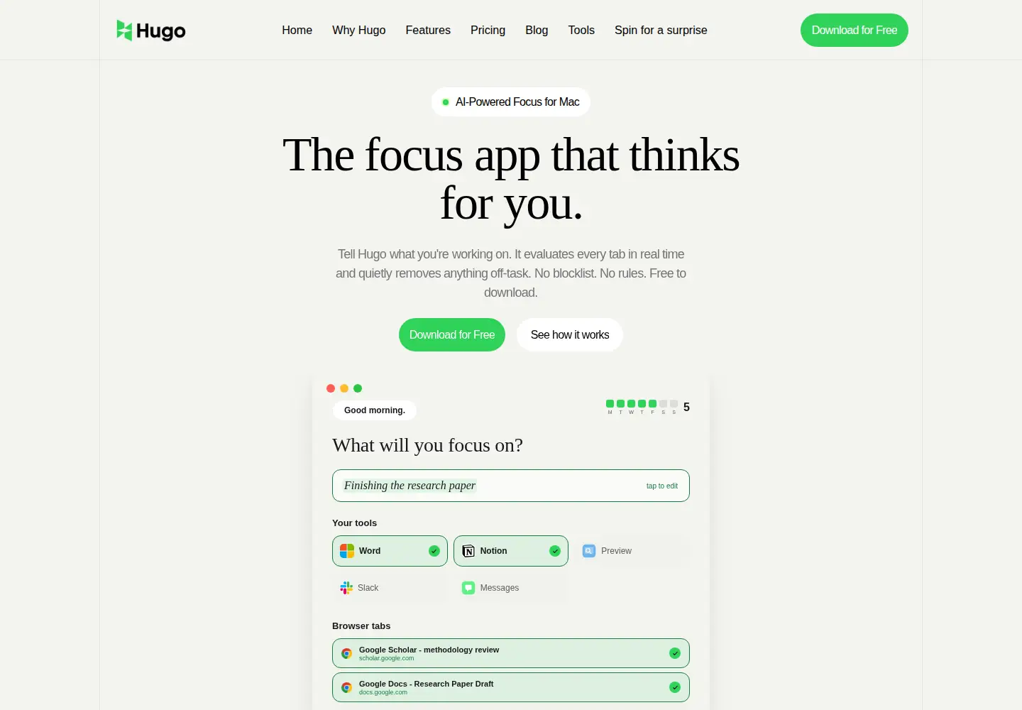 Screenshot of tryhugo.app