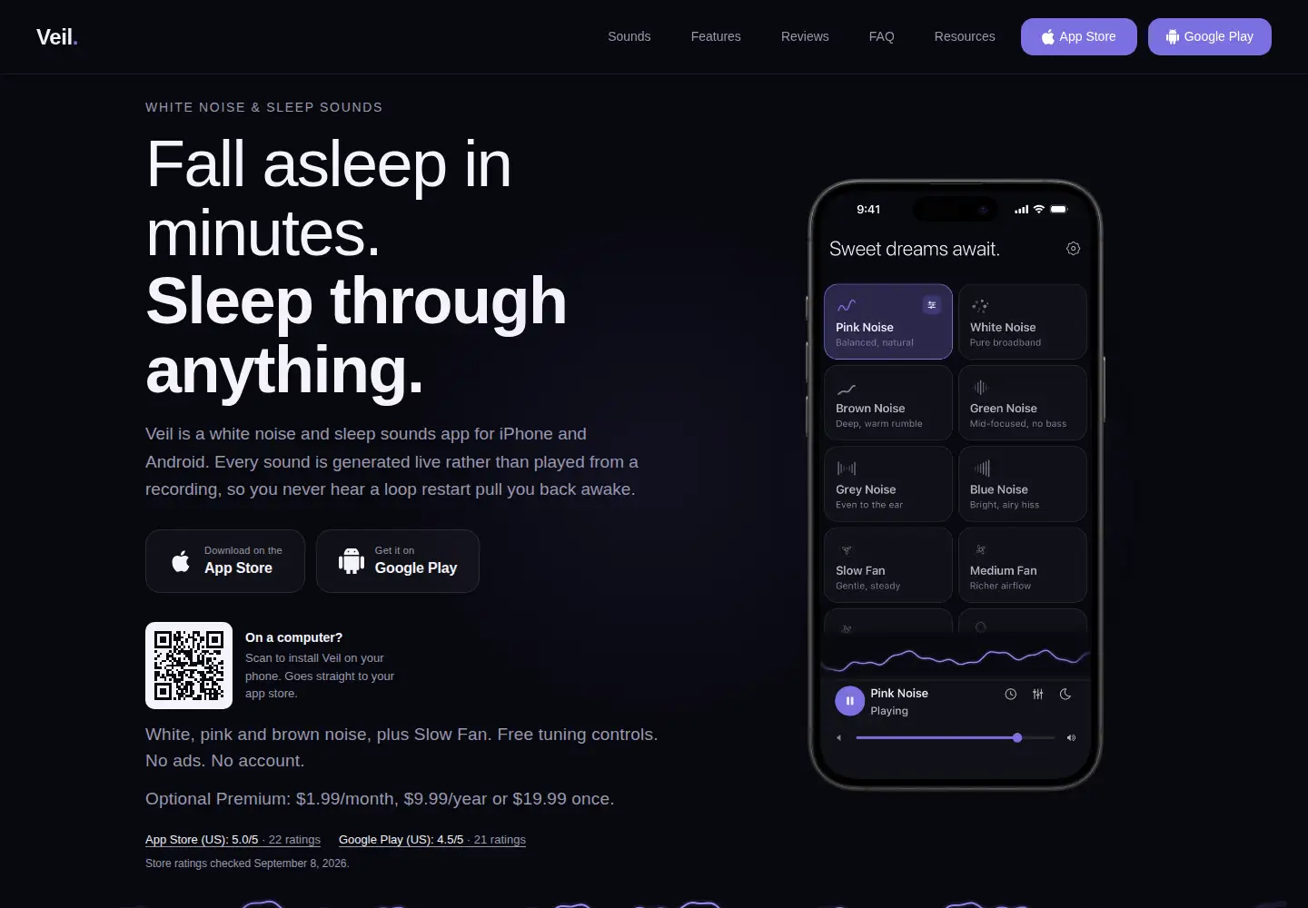 Captured homepage of veilsleep.app in the current scan