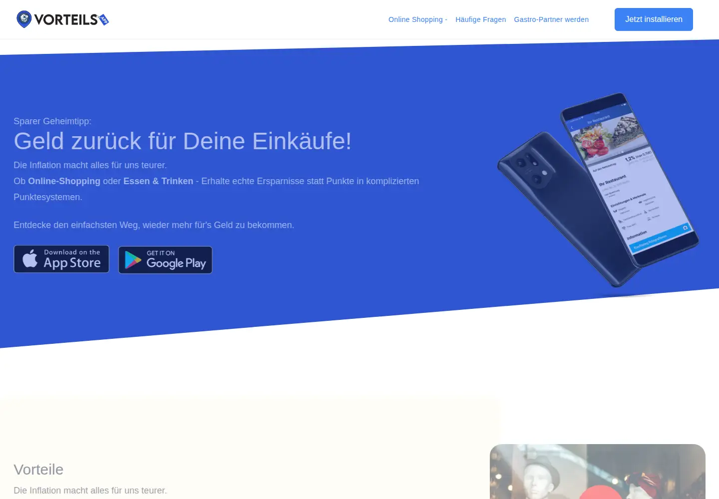 Captured homepage of vorteils.app in the current scan