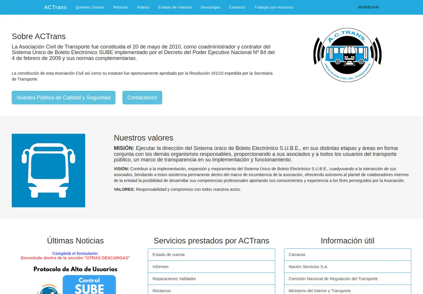 Captured homepage of actrans.com.ar in the current scan