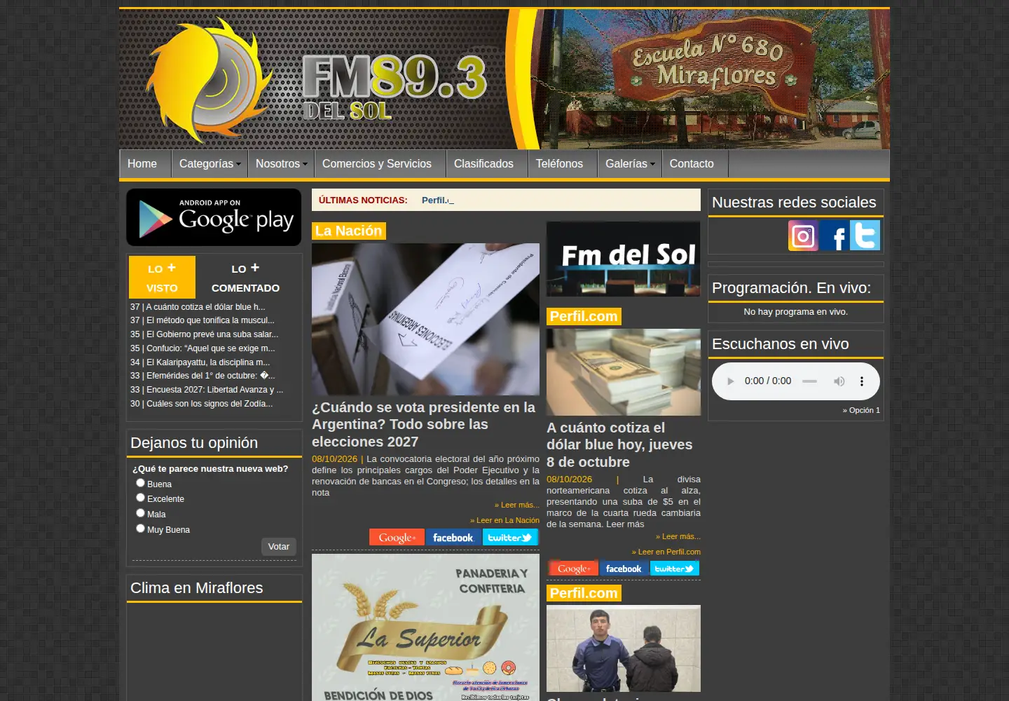 Screenshot of fmdelsol893.com.ar